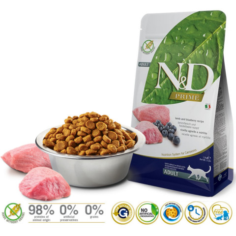 FARMINA N&D Prime Lamb & Blueberry Adult suché krmivo pro kočky - 1,5kg - Fotogalerie 2