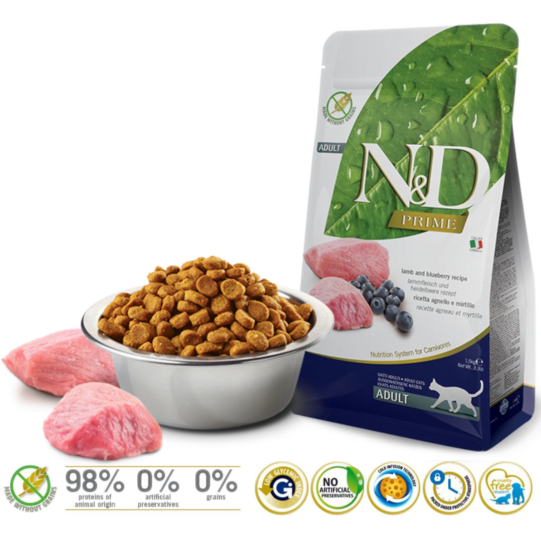 FARMINA N&D Prime Lamb & Blueberry Adult suché krmivo pro kočky - 1,5kg - foto 1