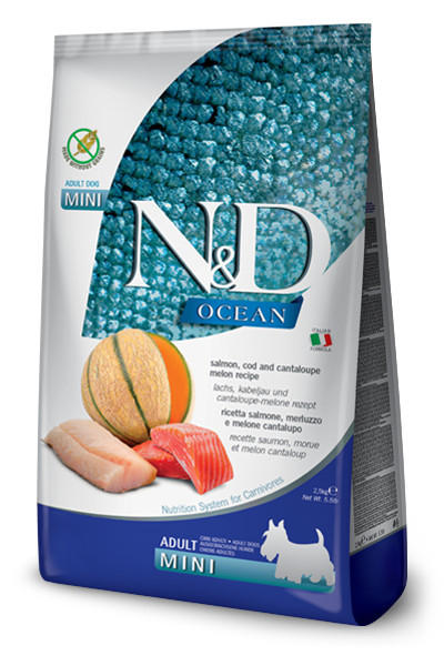 FARMINA N&D Ocean Dog Salmon, Cod, Cantaloupe, Melon Adult Mini - suché krmivo pro psy - 2.5 kg - foto 2