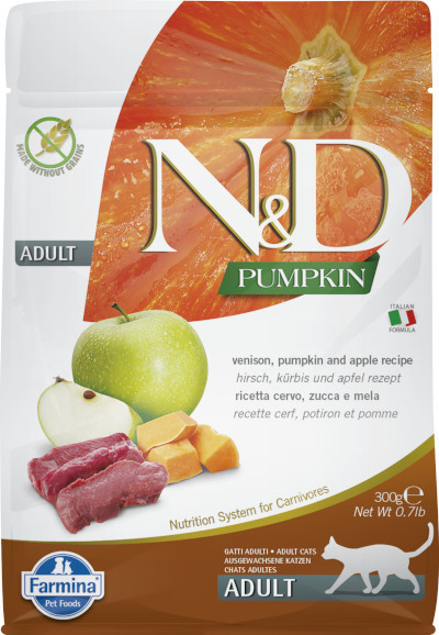 FARMINA N&D Pumpkin Cat Venison and Apple Adult - suché krmivo pro kočky - 300 g - foto 2