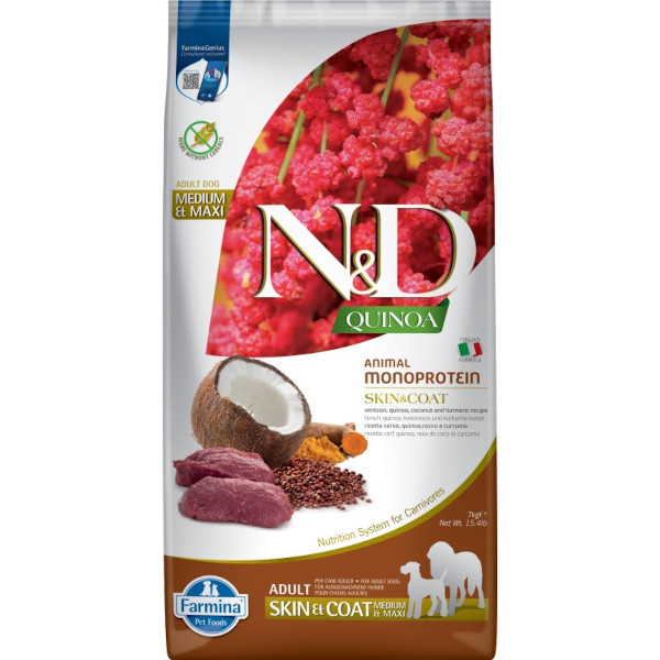 FARMINA N&D Quinoa Dog Skin&Coat Venison&Coconut Adult Medium&Maxi - suché krmivo pro psy - 7 kg - foto 3