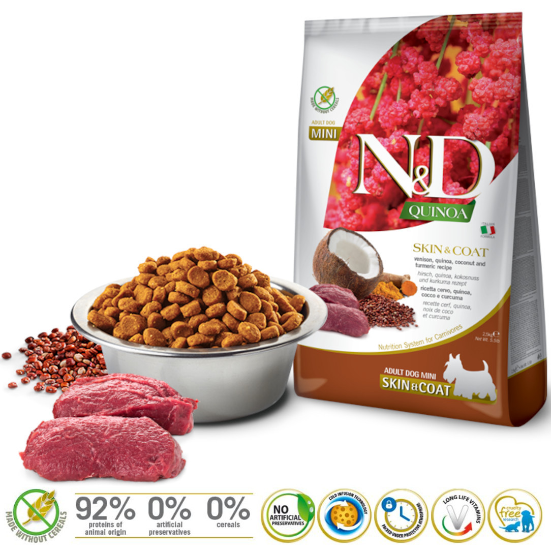 FARMINA N&D Quinoa Dog Skin&Coat Venison, Coconut Adult Mini - suché krmivo pro psy - 2.5 kg - foto 1