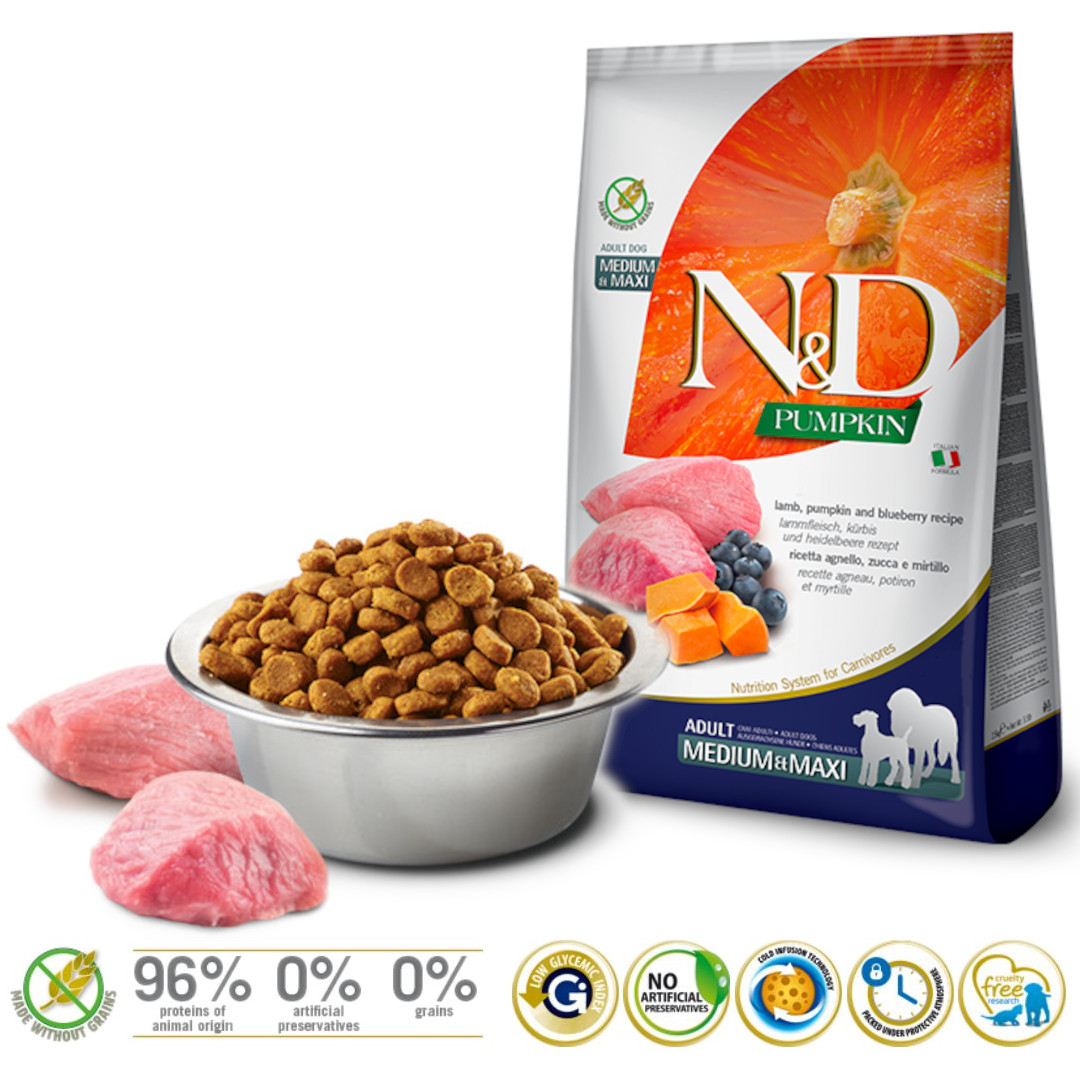FARMINA N&D Pumpkin Lamb & Blueberry Adult Medium & Maxi suché krmivo pro psy - 12 kg - foto 1