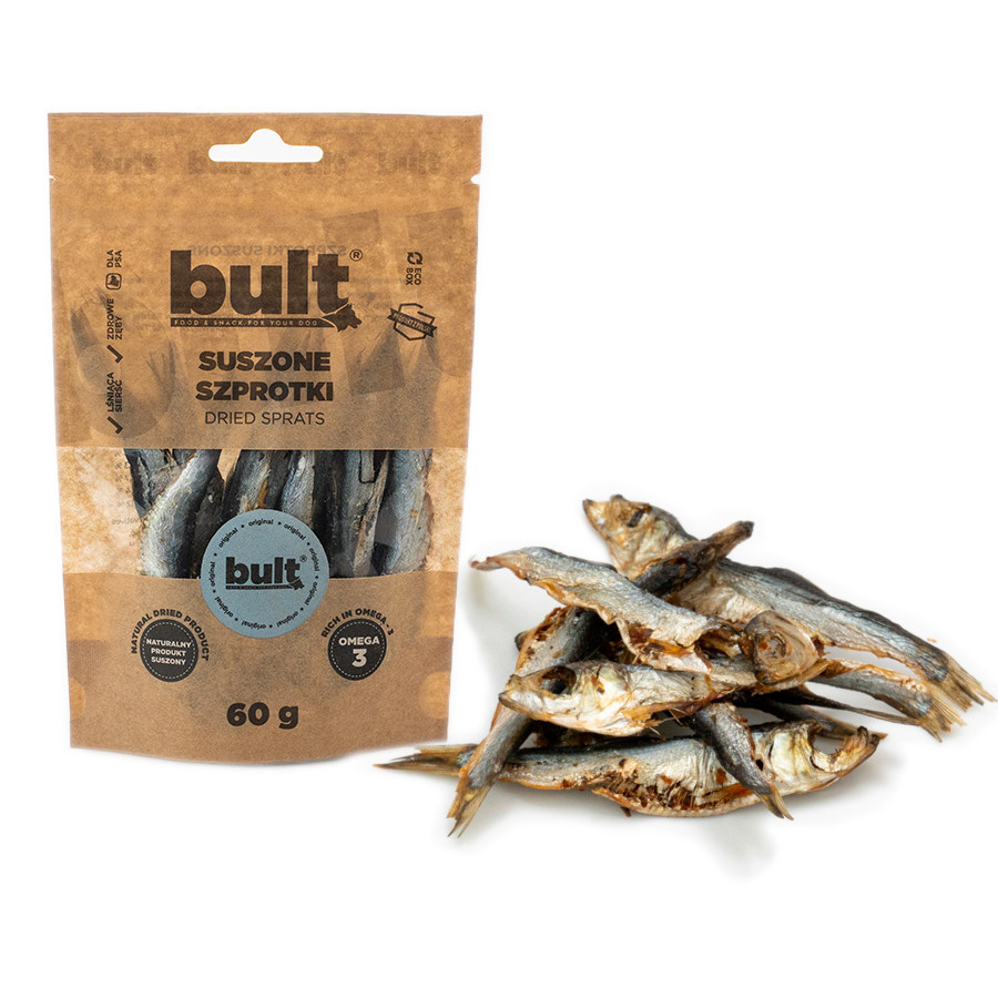 BULT Eko MIX chutí sušených mořských šprotů a tresčí kůže – pochoutka pro psy – 2x50g + 2x60g - foto 1