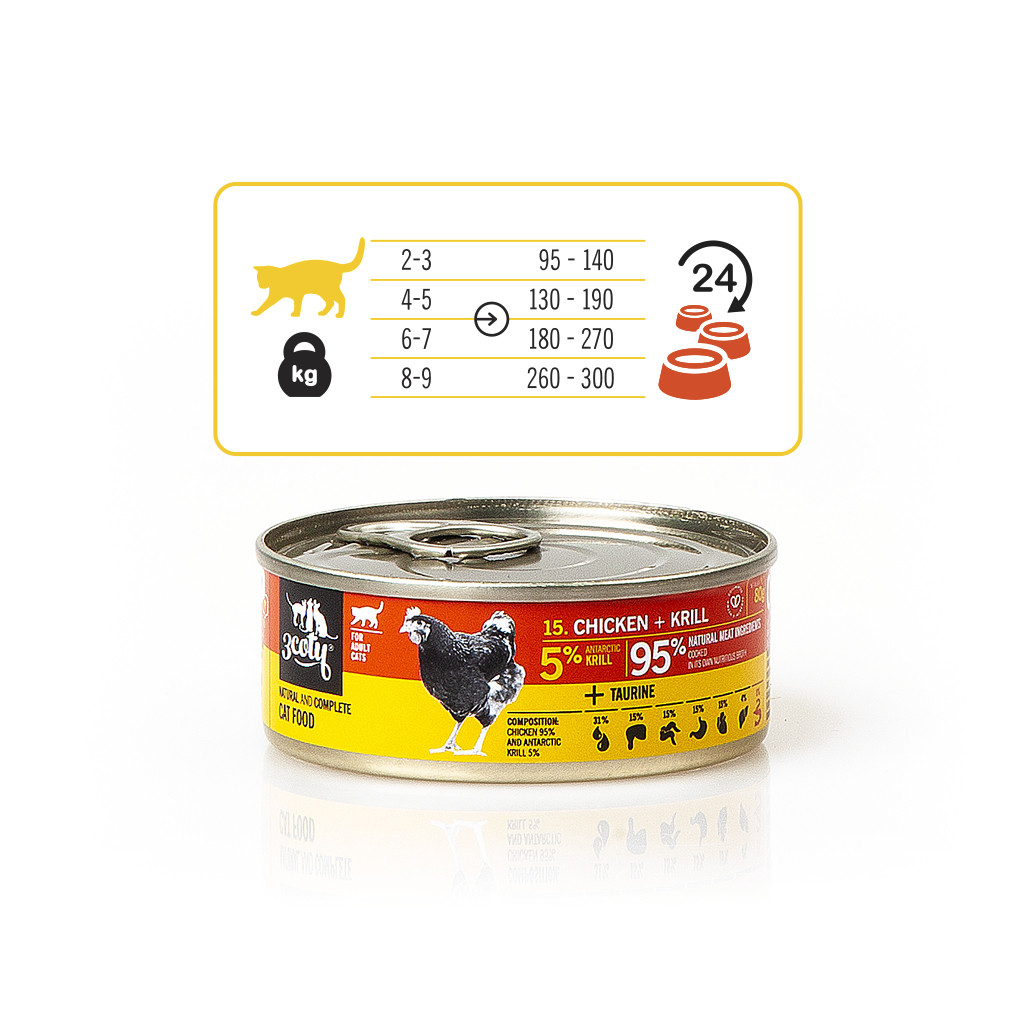 3COTY Chicken with krill - mokré krmivo pro kočky - 12x80g - foto 6