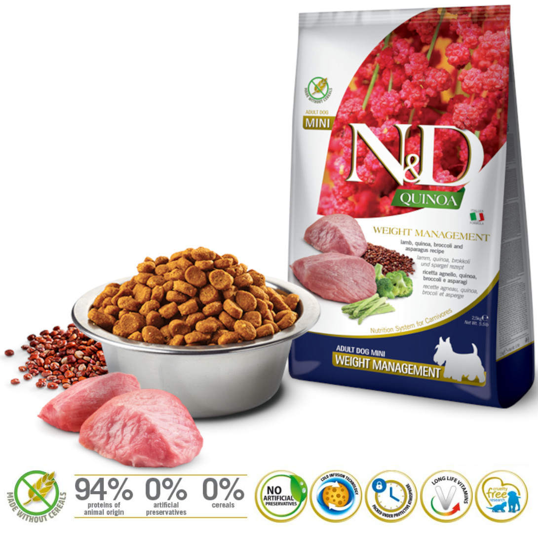 FARMINA N&D Quinoa Dog Weight Management Lamb Adult Mini - suché krmivo pro psy - 2.5 kg - foto 1