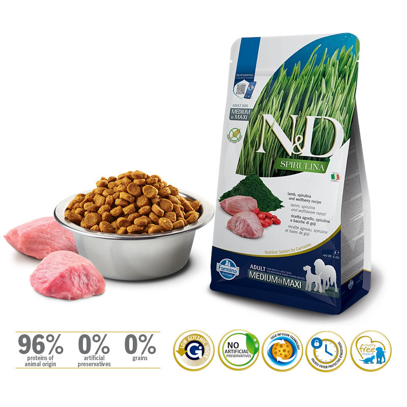 FARMINA N&D Spirulina Lamb Adult MED/MAXI - suché krmivo pro psy - 7 kg - foto 1