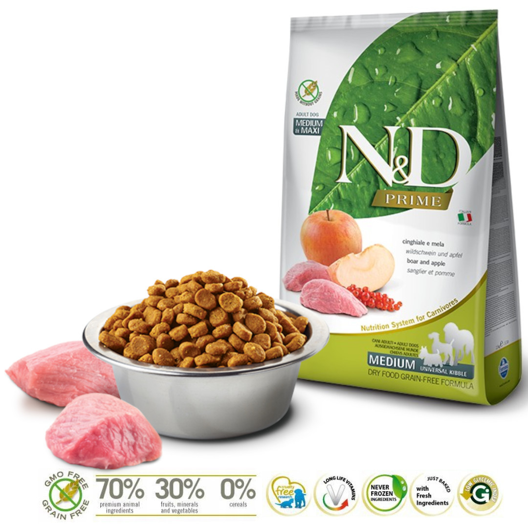 FARMINA N&D Prime Wild Boar & Apple Adult Medium & Maxi - suchá karma pro psa - 12kg - foto 1