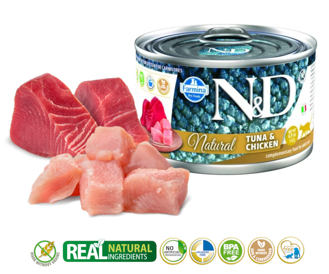 FARMINA N&D Cat Natural Tuna&Chicken - vlhké krmivo pro kočky - 140 g - foto 1