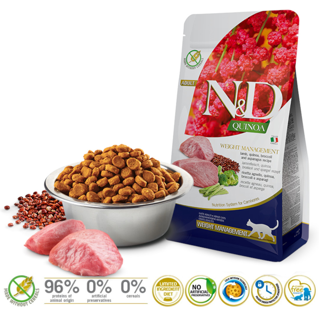 FARMINA N&D Quinoa Weight Management Lamb - suché krmivo pro kočky - 5kg - foto 1