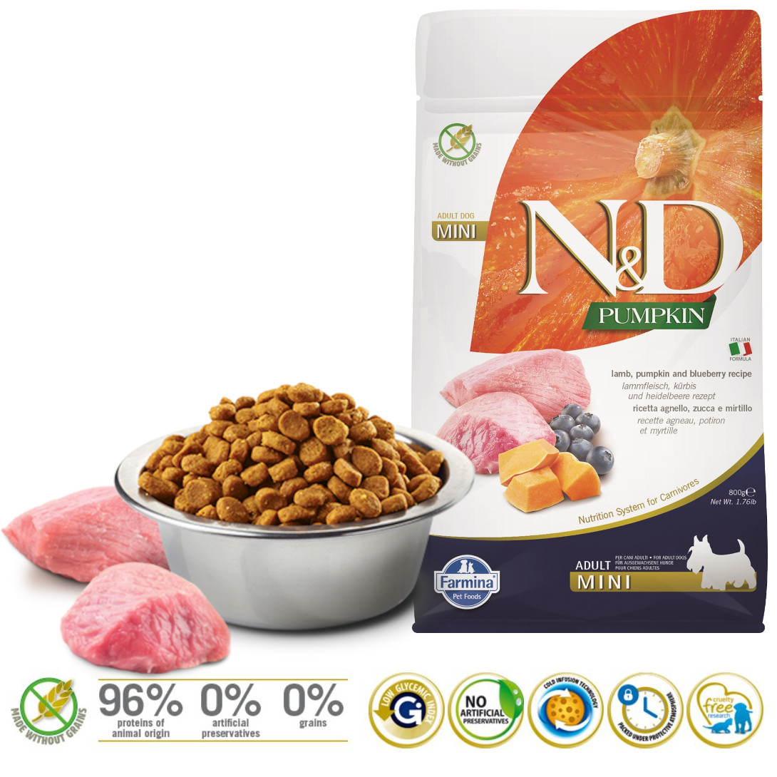 FARMINA N&D Pumpkin Dog Lamb & Blueberry Adult Mini - suché krmivo pro psy - 800 g - foto 1