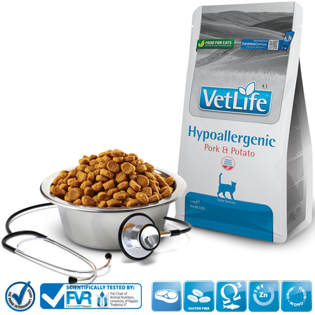 FARMINA VET Life Hypoallergenic Feline Pork & Potato - suché krmivo pro kočky - 1,5 kg - foto 2