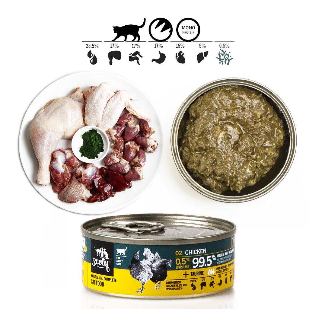 3COTY Chicken with spirulina - mokré krmivo pro kočky - 80g - foto 5